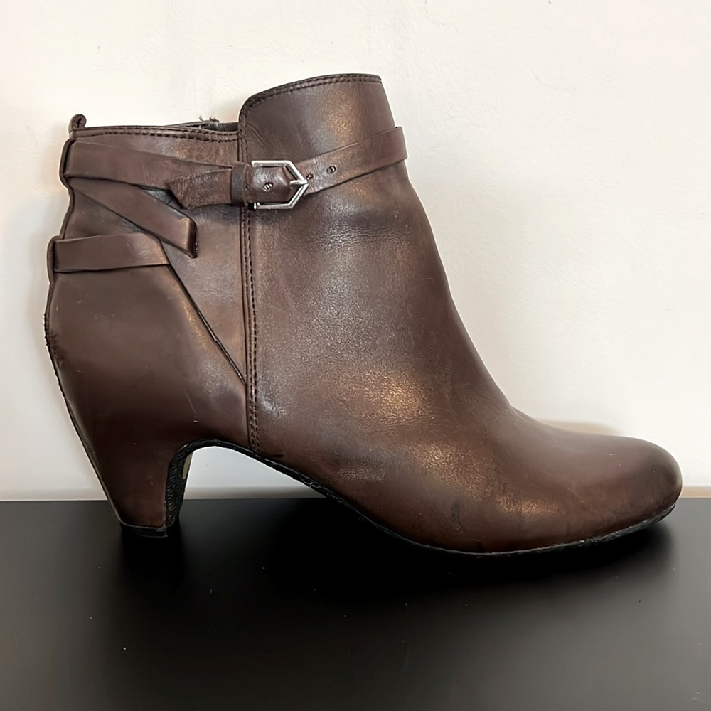 Sam Edelman Maddox Chocolate Brown Leather Zip-Up Ankle Boots with Silver Buckle